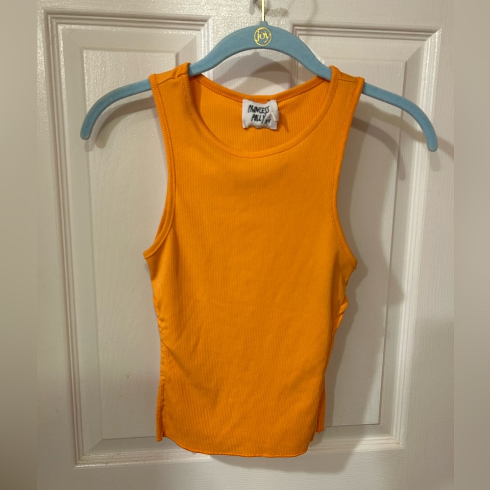 Princess Polly Ribbed Orange Tank Top With Side Cut Out Slits Size US 2